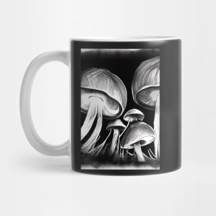 SURREAL INK BLACK AND WHITE BUNCH OF MUSHROOMS Mug